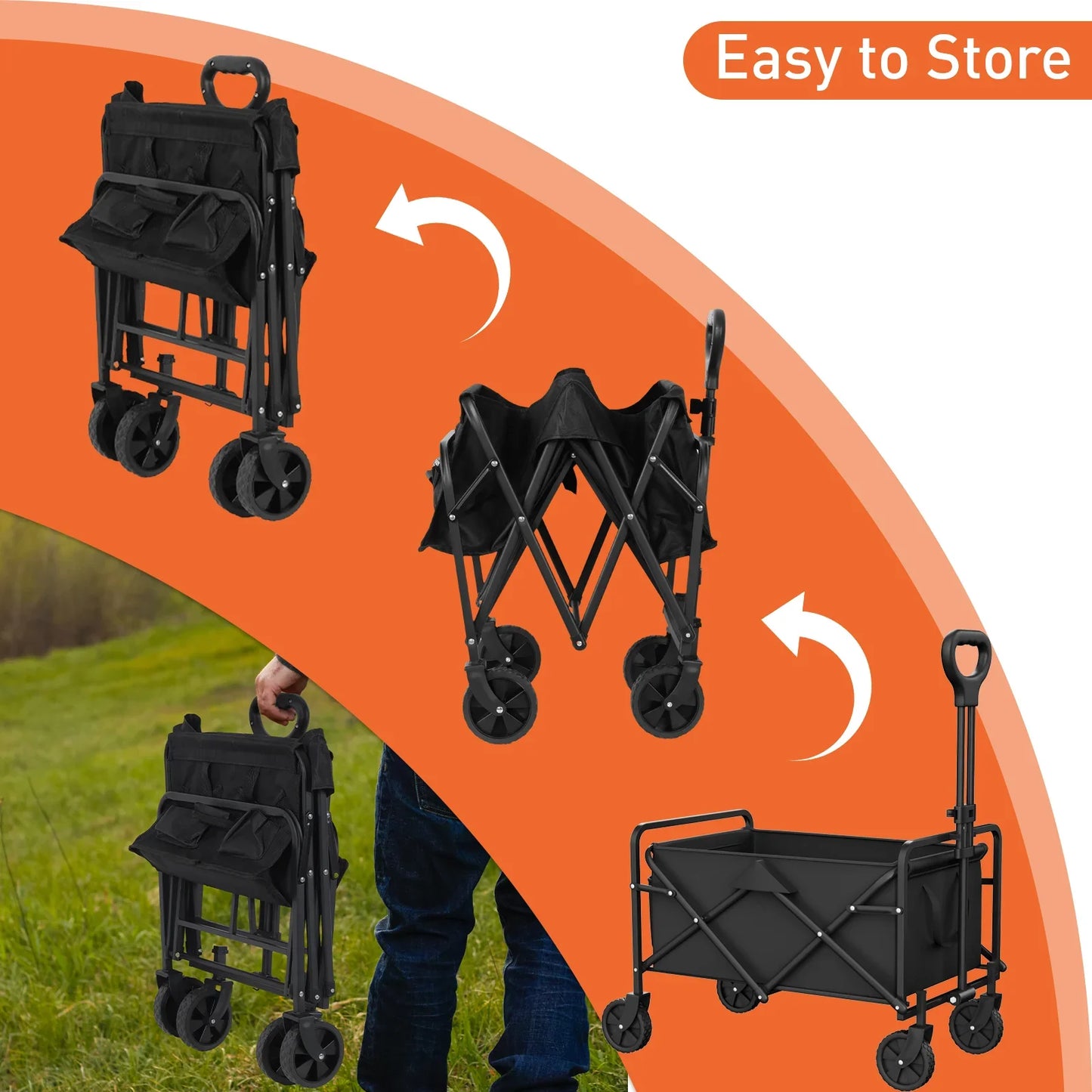 Folding Wagon Cart Adjustable Heavy Duty Camping Utility