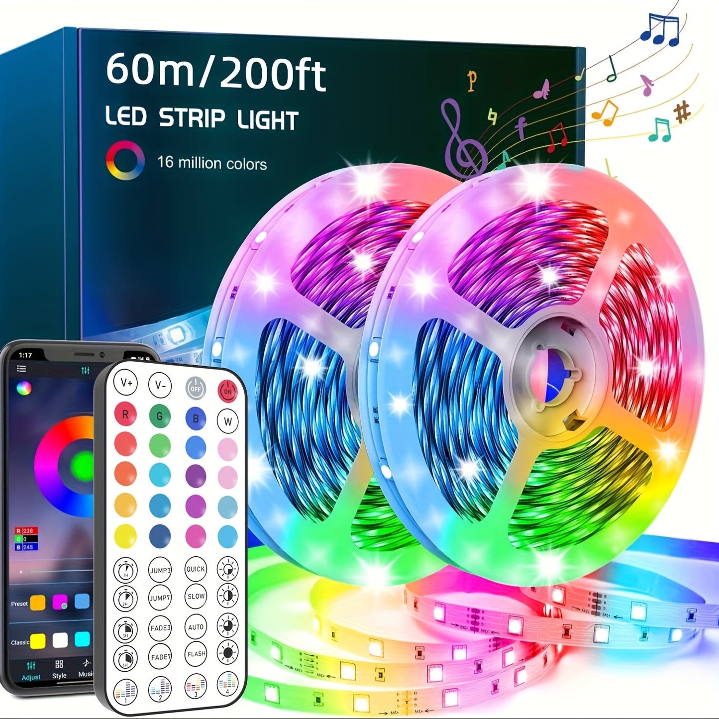 LED Strip Lights 300ft – Colour Changing RGB Light Strip with Music Sync & App Control