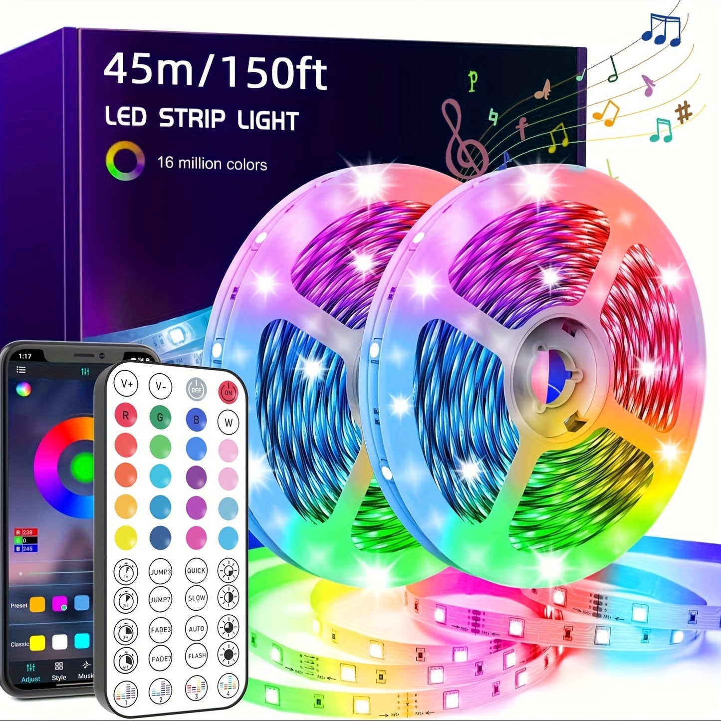 LED Strip Lights 300ft – Colour Changing RGB Light Strip with Music Sync & App Control
