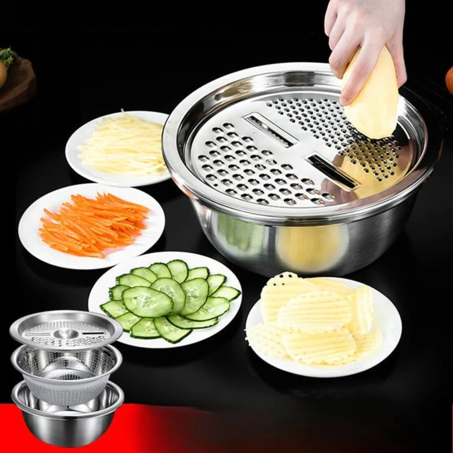 3 in 1 Vegetable Slicer Stainless Steel Colander Set