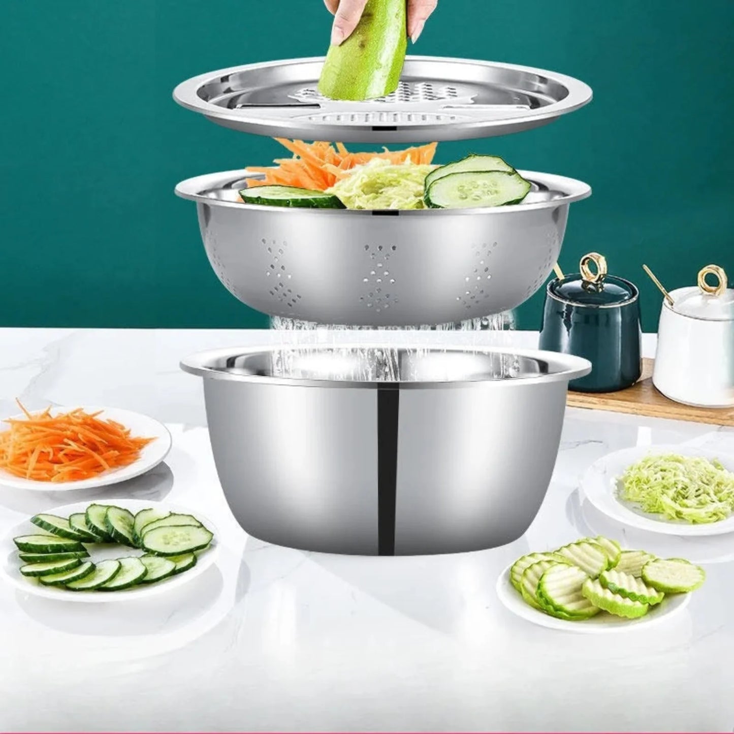 3 in 1 Vegetable Slicer Stainless Steel Colander Set