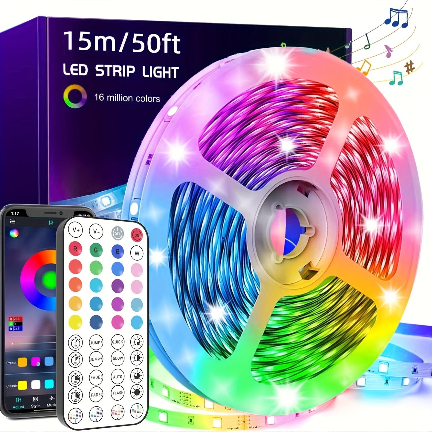 LED Strip Lights 300ft – Colour Changing RGB Light Strip with Music Sync & App Control