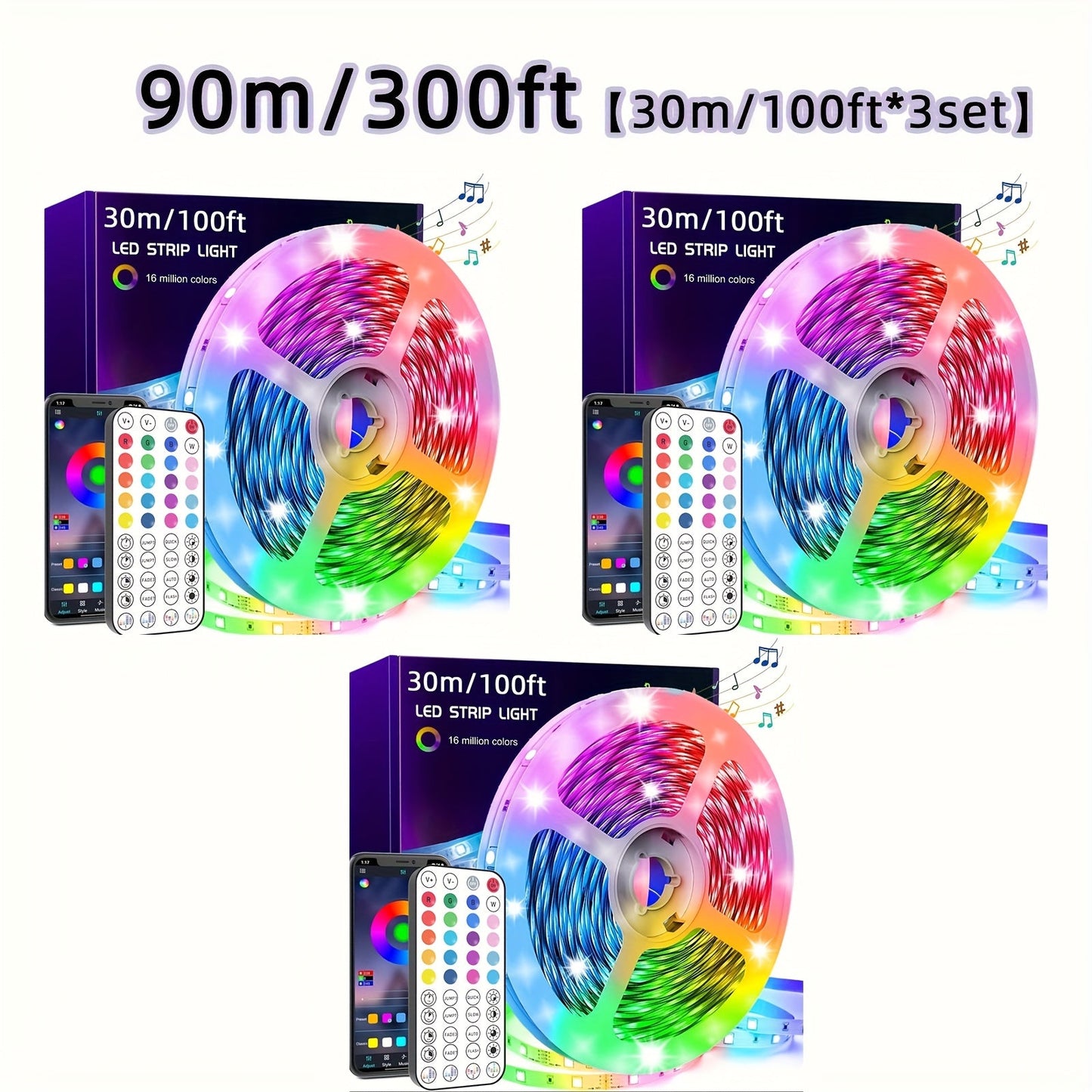 LED Strip Lights 300ft – Colour Changing RGB Light Strip with Music Sync & App Control