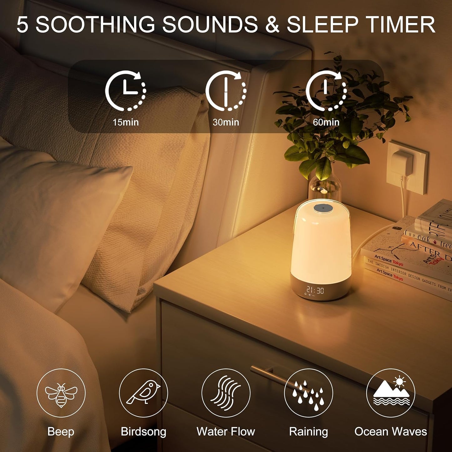 Alarm Clock Wake Up Sound USB Rechargeable Lights
