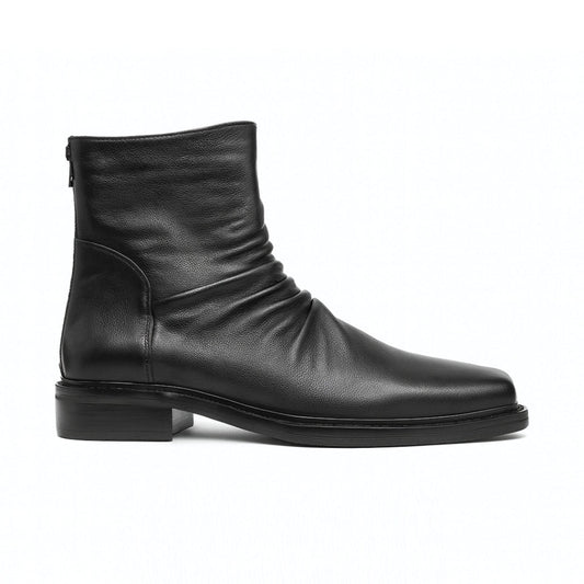 Ankle Boots Square Toe Crease Design Side Zip