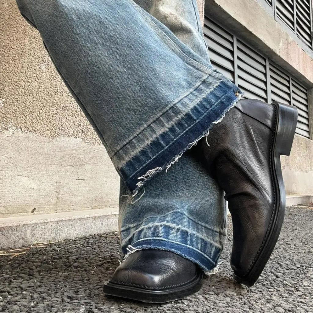 Ankle Boots Square Toe Crease Design Side Zip