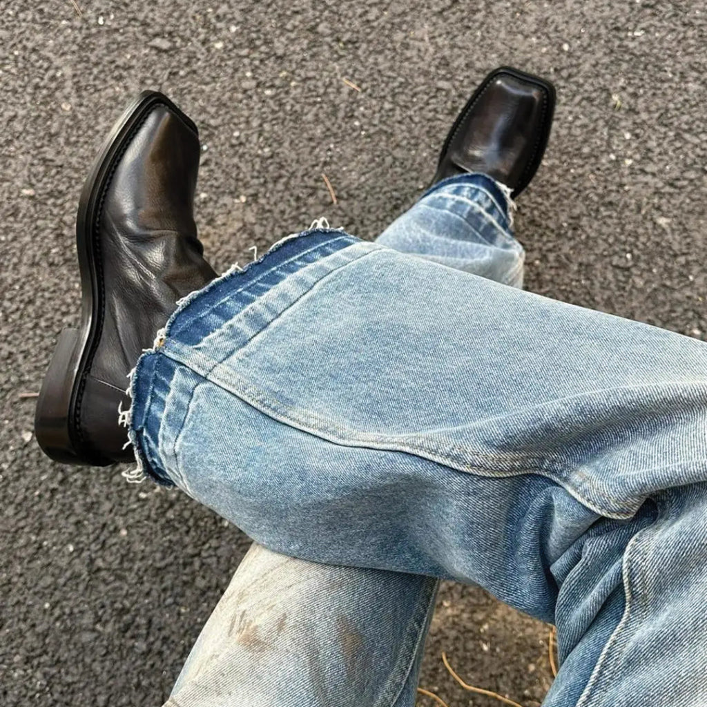 Ankle Boots Square Toe Crease Design Side Zip