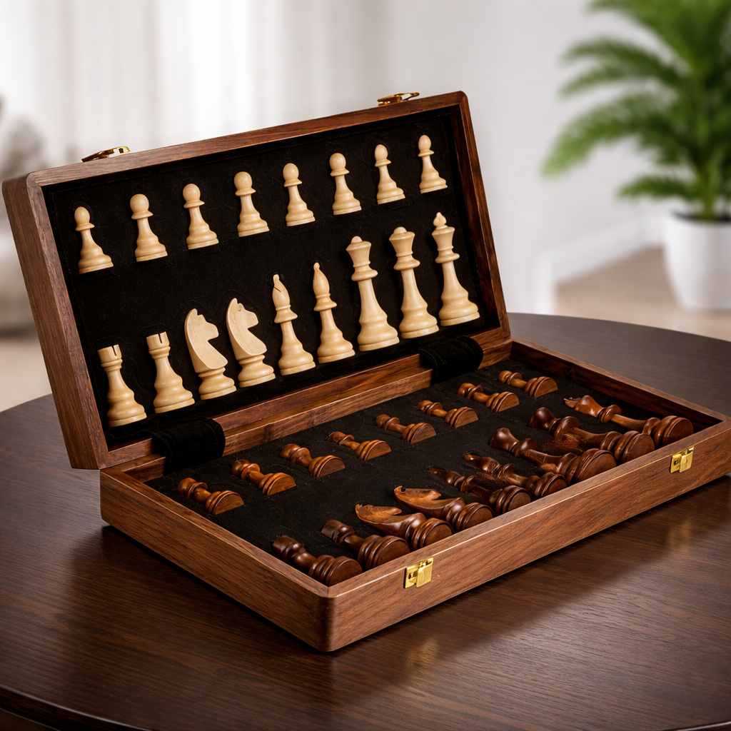 Chess Set Folding Wooden Board Game Storage Case
