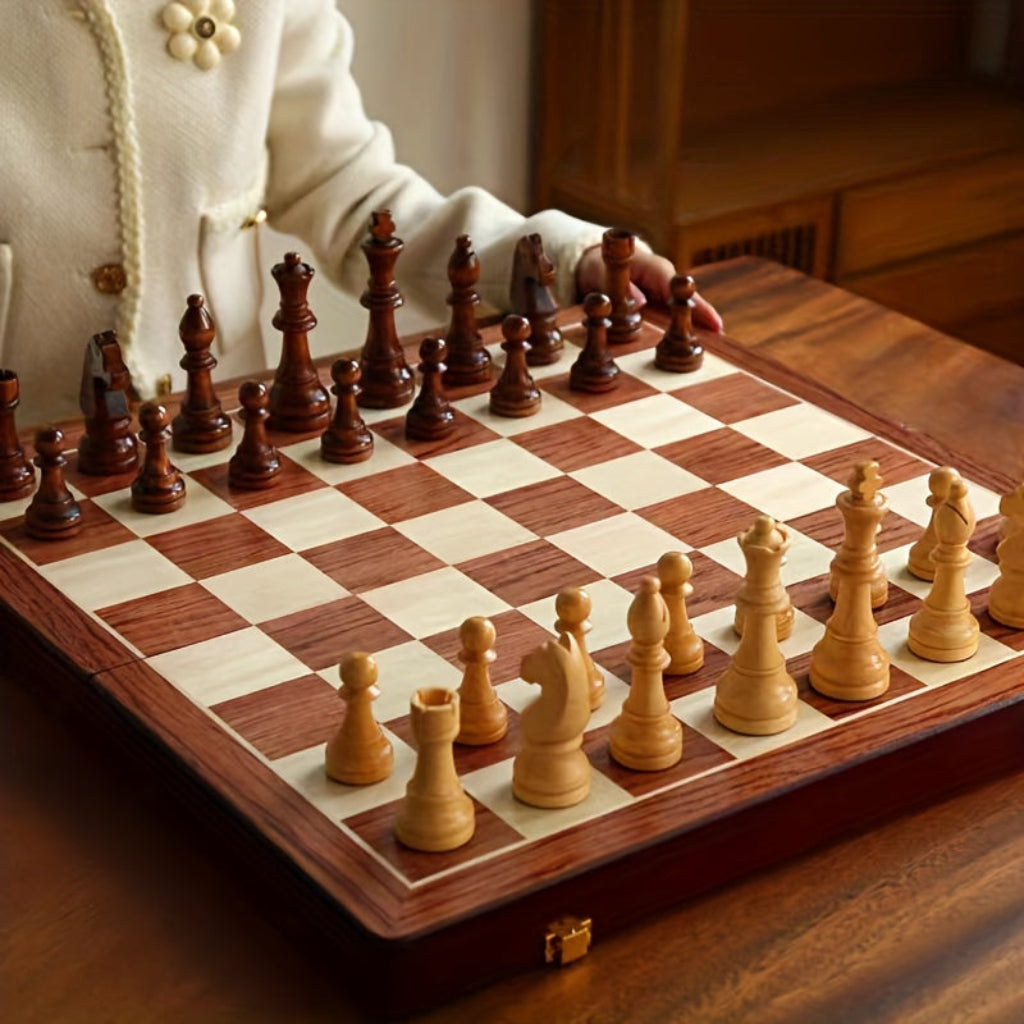 Chess Set Folding Wooden Board Game Storage Case