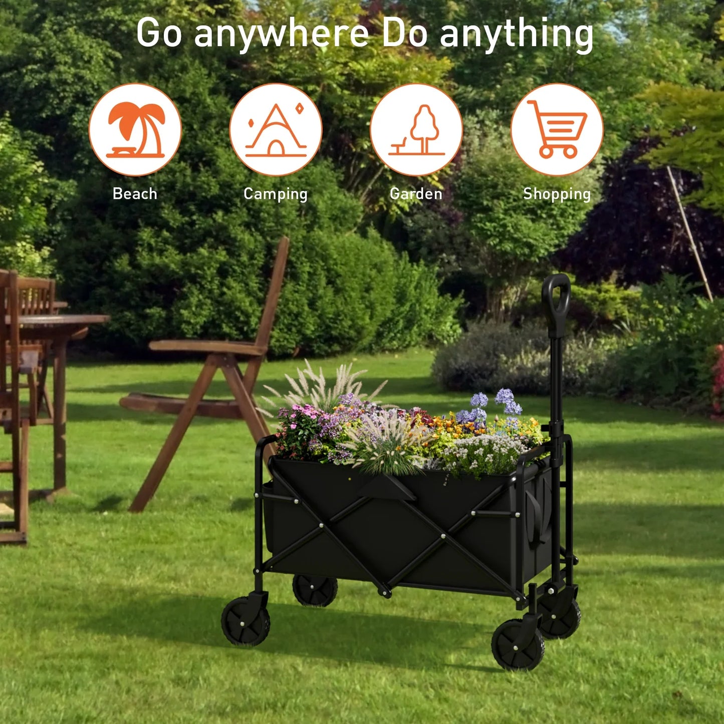 Folding Wagon Cart Adjustable Heavy Duty Camping Utility