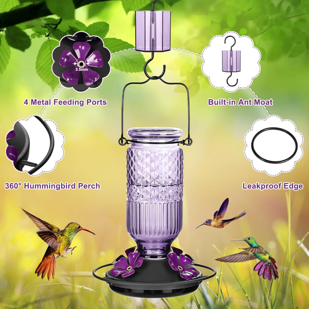 Hummingbird Feeder Glass Hanging Outdoor Garden