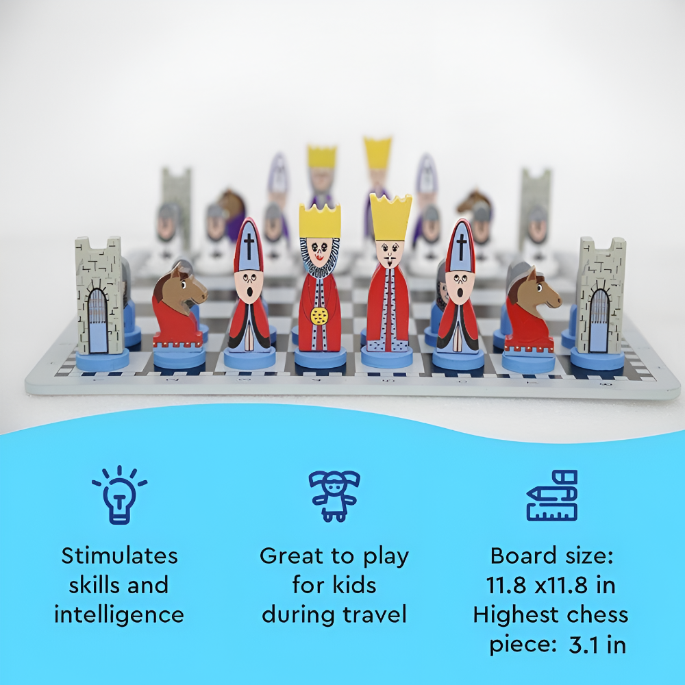 Kids Wooden Chess Set Educational Cartoon Game