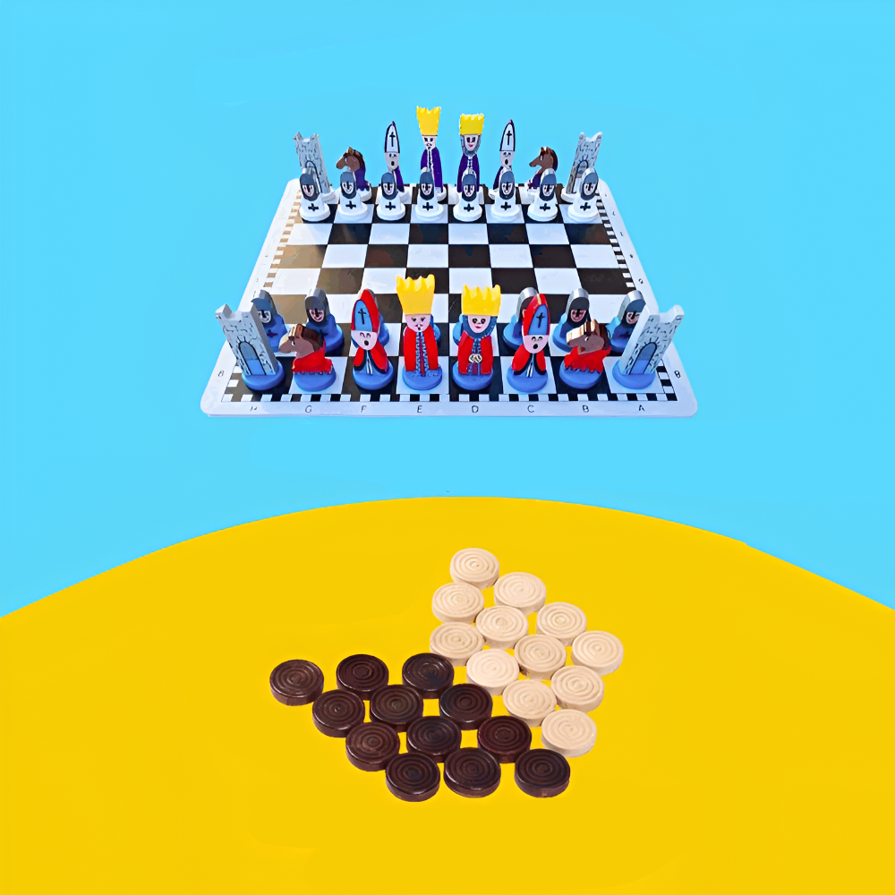Kids Wooden Chess Set Educational Cartoon Game