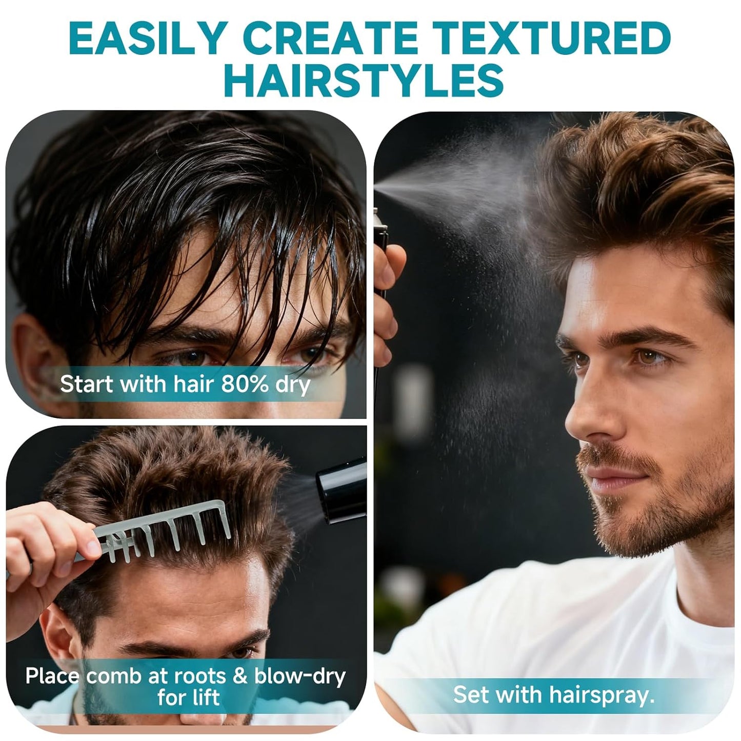 Men's Wide Tooth Comb Volumizing Fluffy Texture Hair Styling
