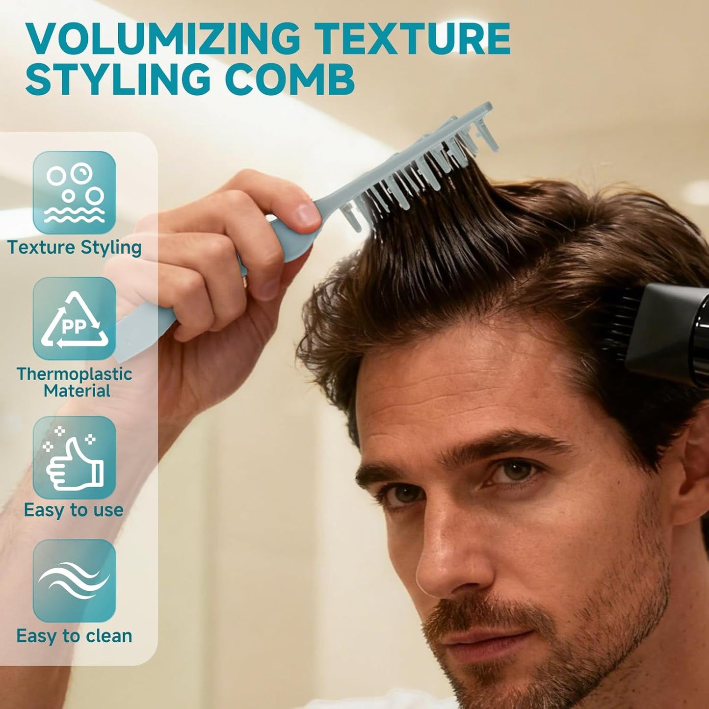 Men's Wide Tooth Comb Volumizing Fluffy Texture Hair Styling