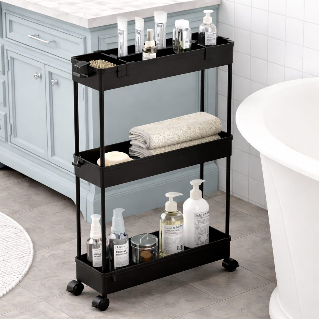 Rolling Storage Cart Slim Metal Bathroom Organizer Shelf