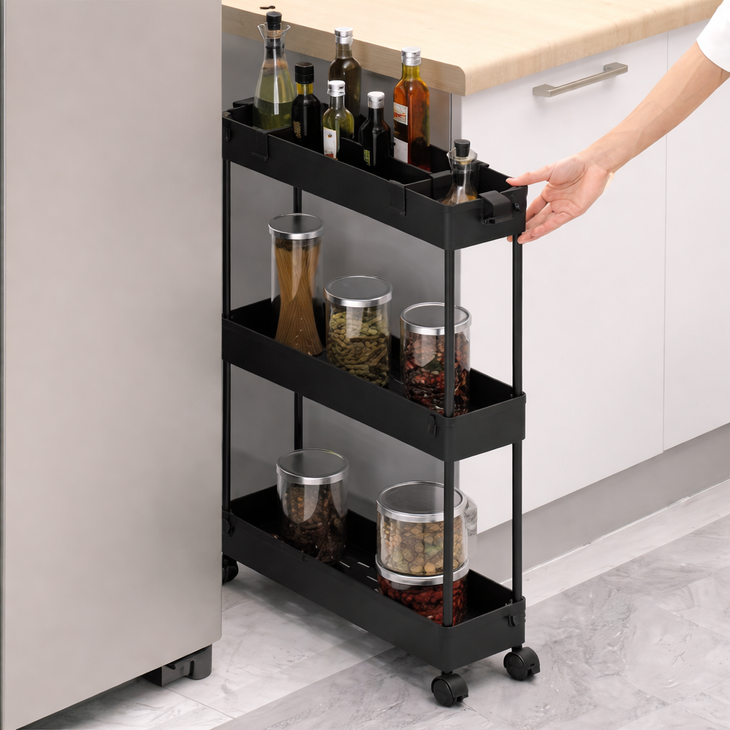 Rolling Storage Cart Slim Metal Bathroom Organizer Shelf