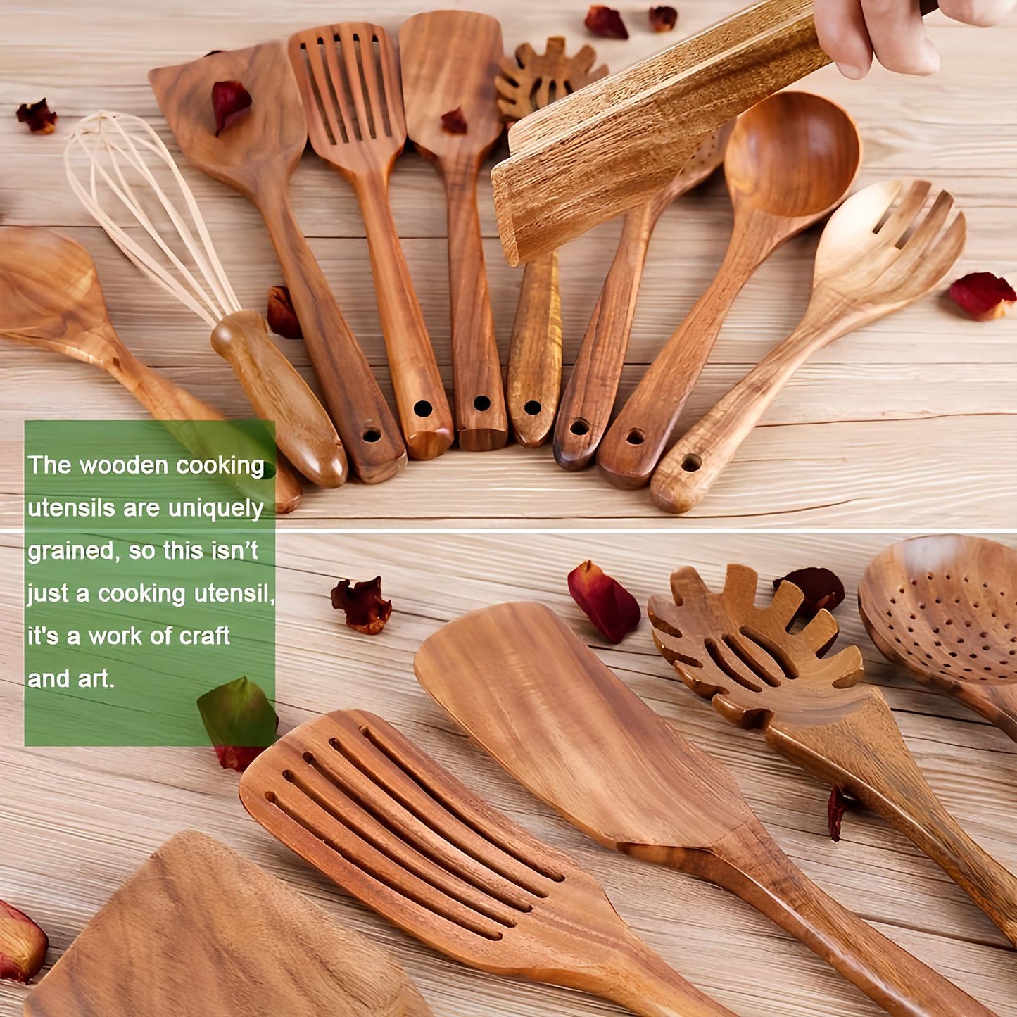 Teak Kitchen Utensil Set 11 Piece Holder