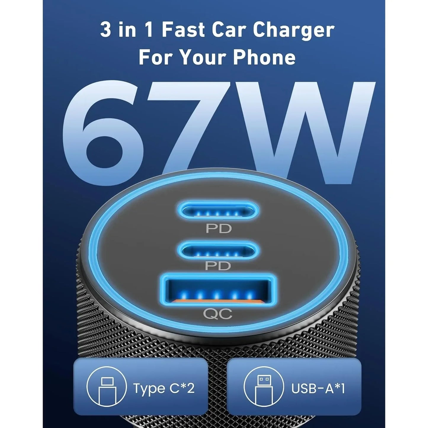 USB Car Charger 67W Fast Charging Power Adapter