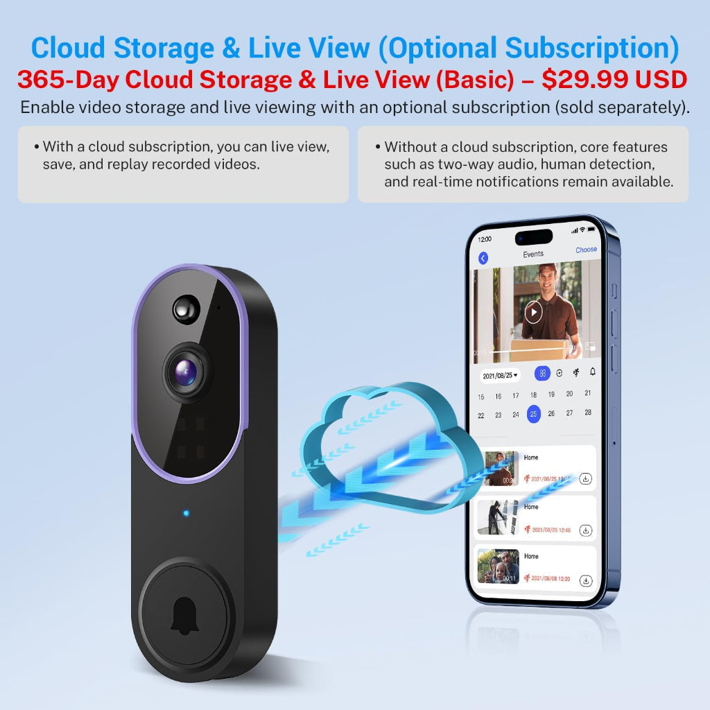 Wireless Doorbell Camera Smart Video AI Night Vision
