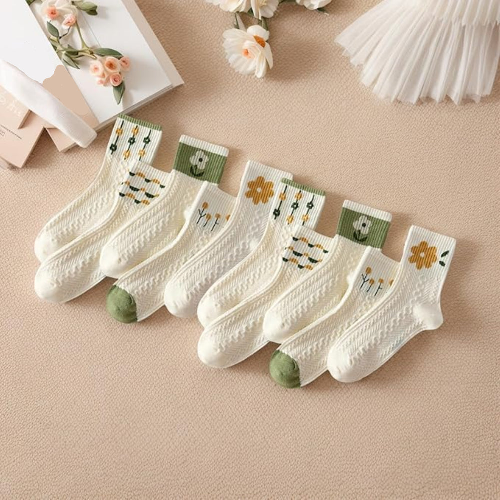 Women's Socks Floral Crew Stretch Casual Set