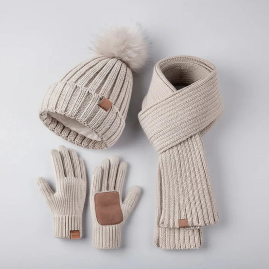 Women's Winter Hat Scarf Gloves Set Touchscreen Warm