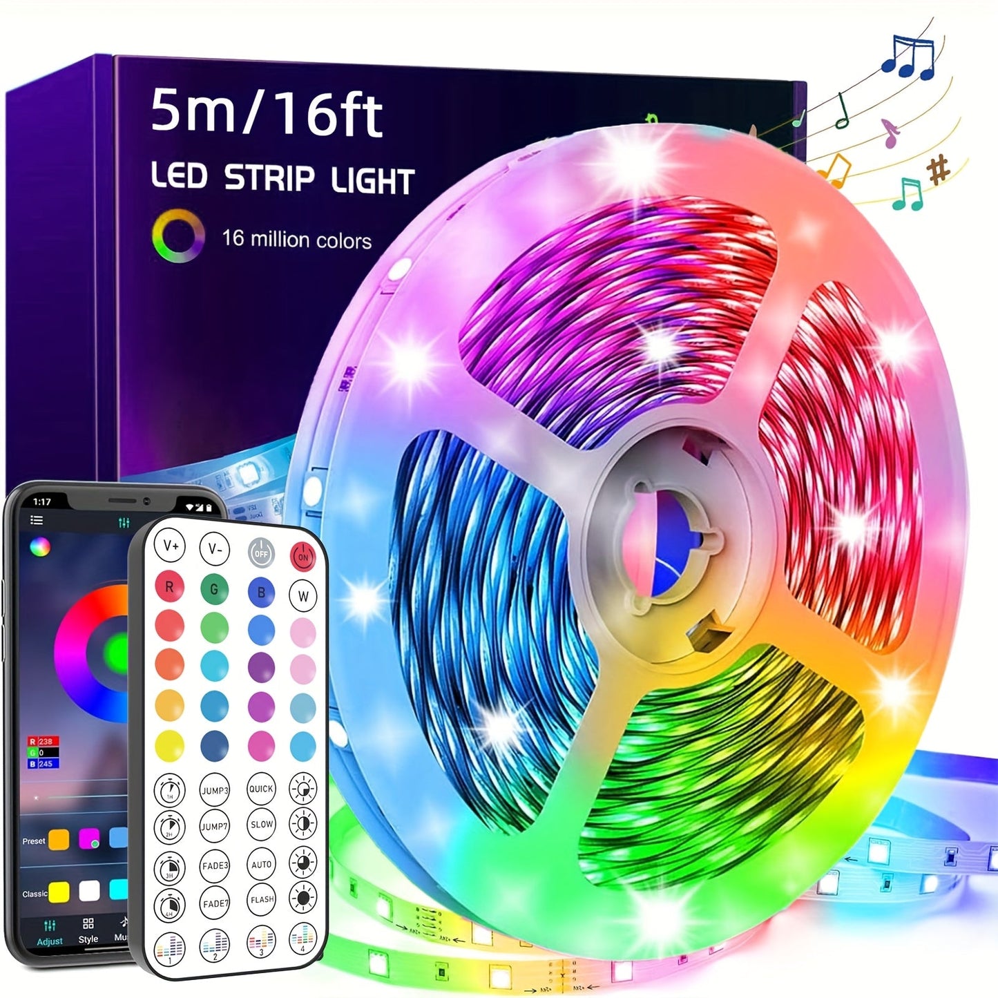LED Strip Lights 300ft – Colour Changing RGB Light Strip with Music Sync & App Control