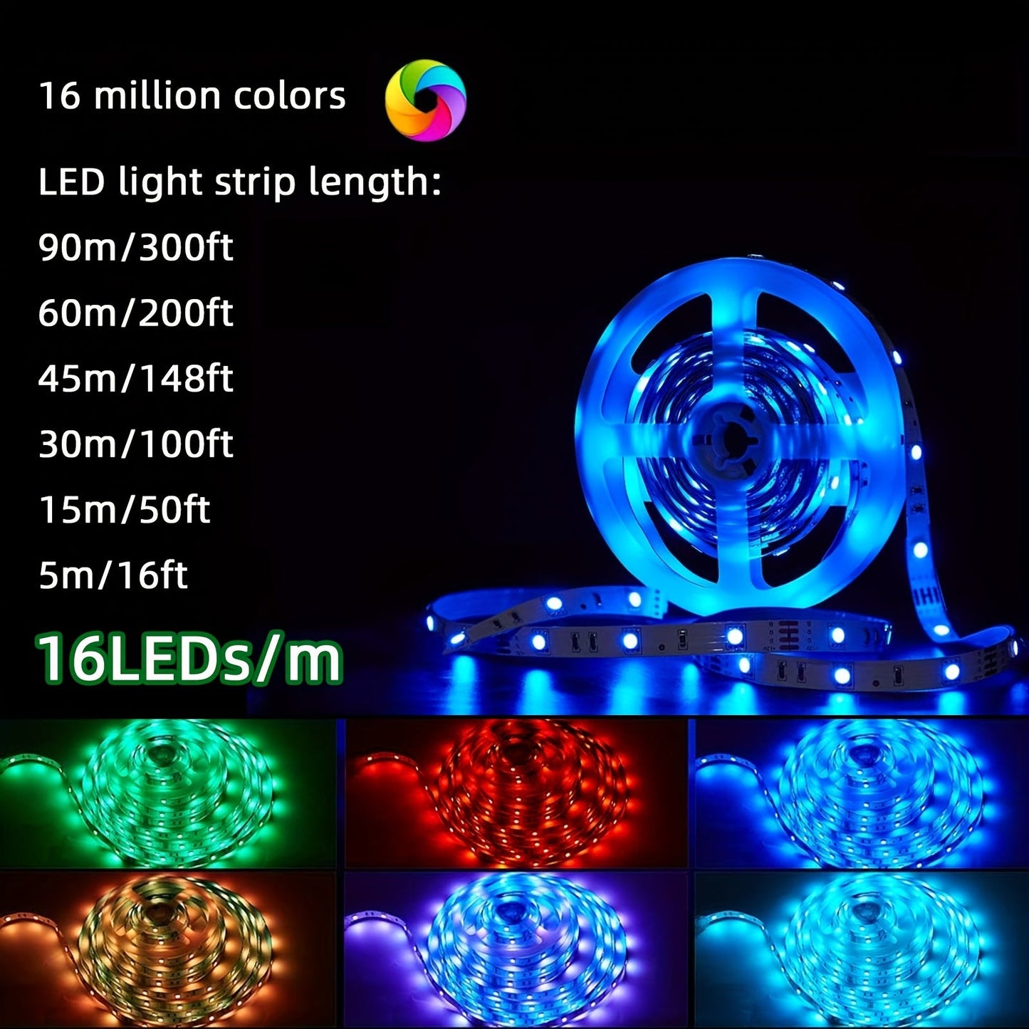 LED Strip Lights 300ft – Colour Changing RGB Light Strip with Music Sync & App Control